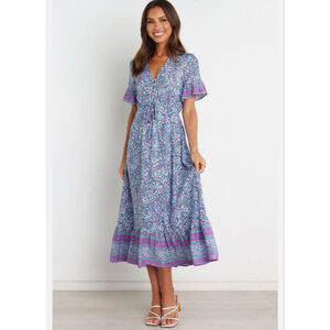 Petal & Pup Bohemian Floral Ivana Dress Blue sz 6